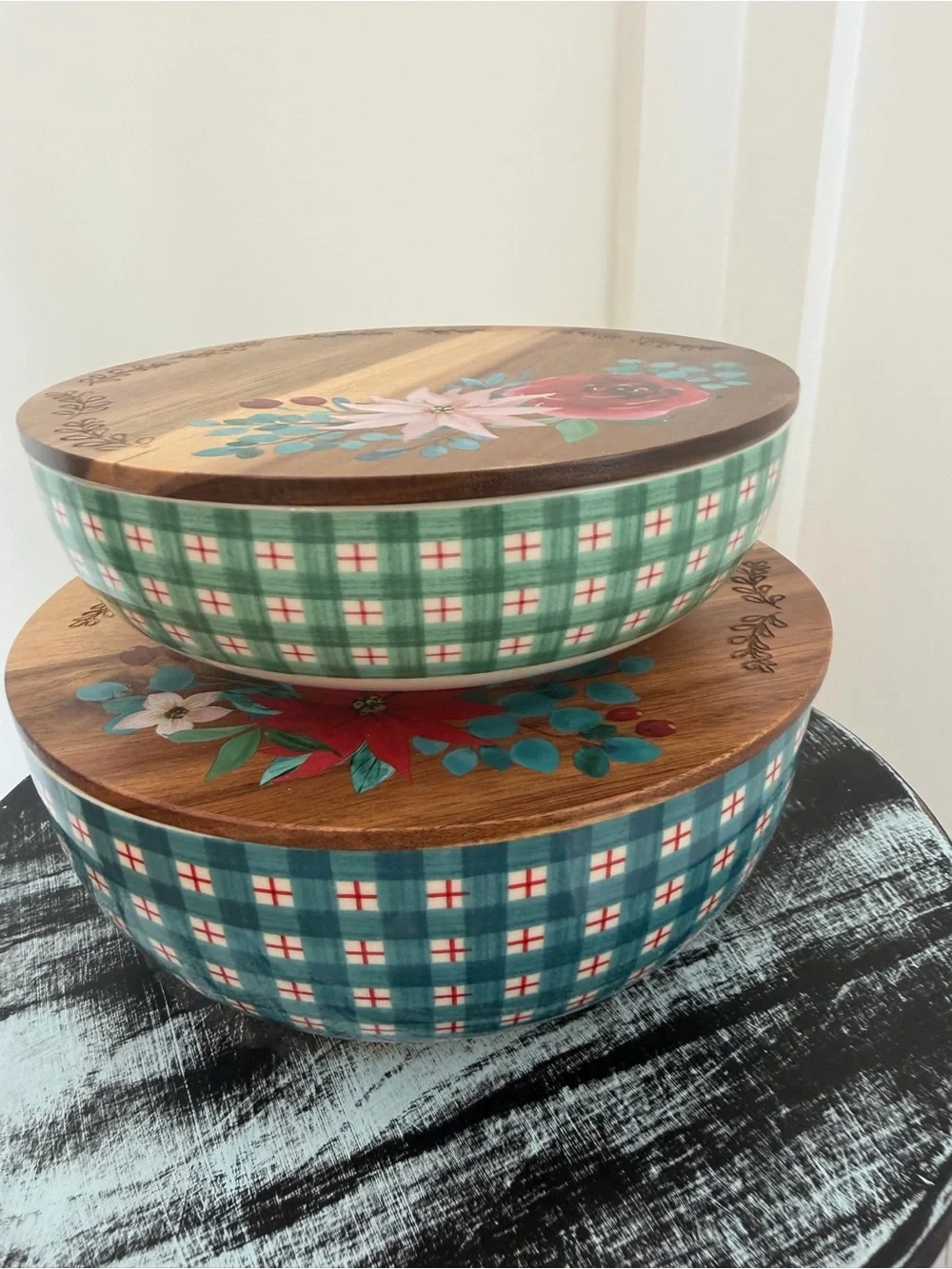 Pioneer Woman Wishful Winter Ceramic Wooden6 Piece Bowls Set